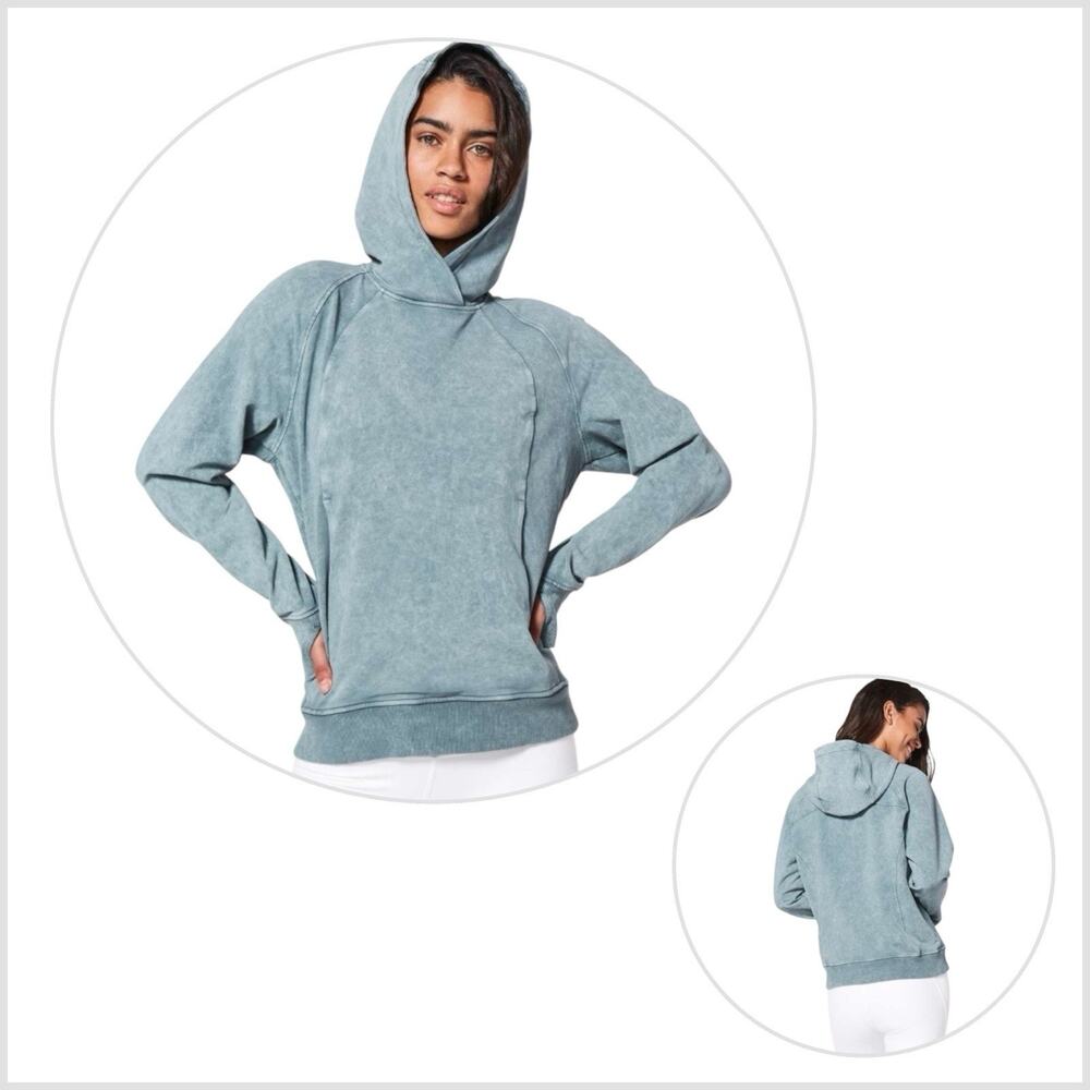 Lululemon Scuba Pullover Hoodie Sweatshirt Washed Blue Charcoal Thumb Hole Sz 8